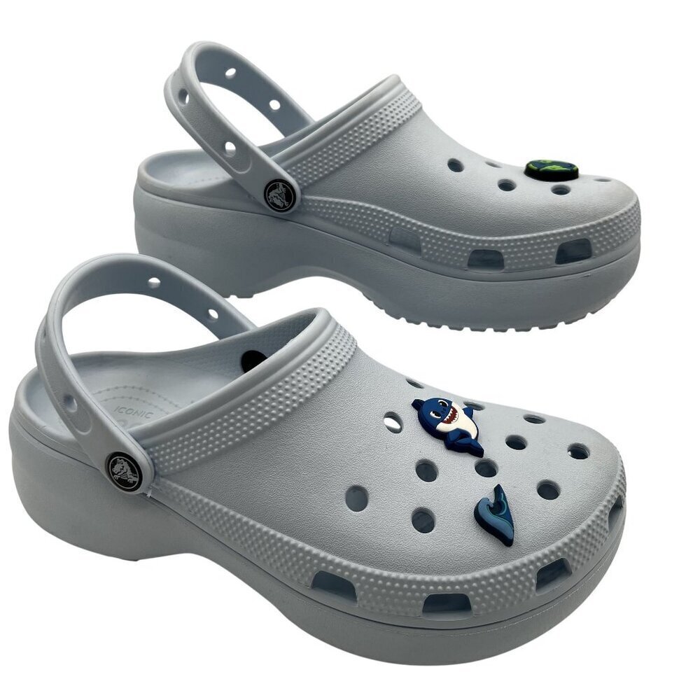 Crocs Womens W9 Classic Clogs Shark Wave Planet Charms Dr Nurse Shoes Baby Blue